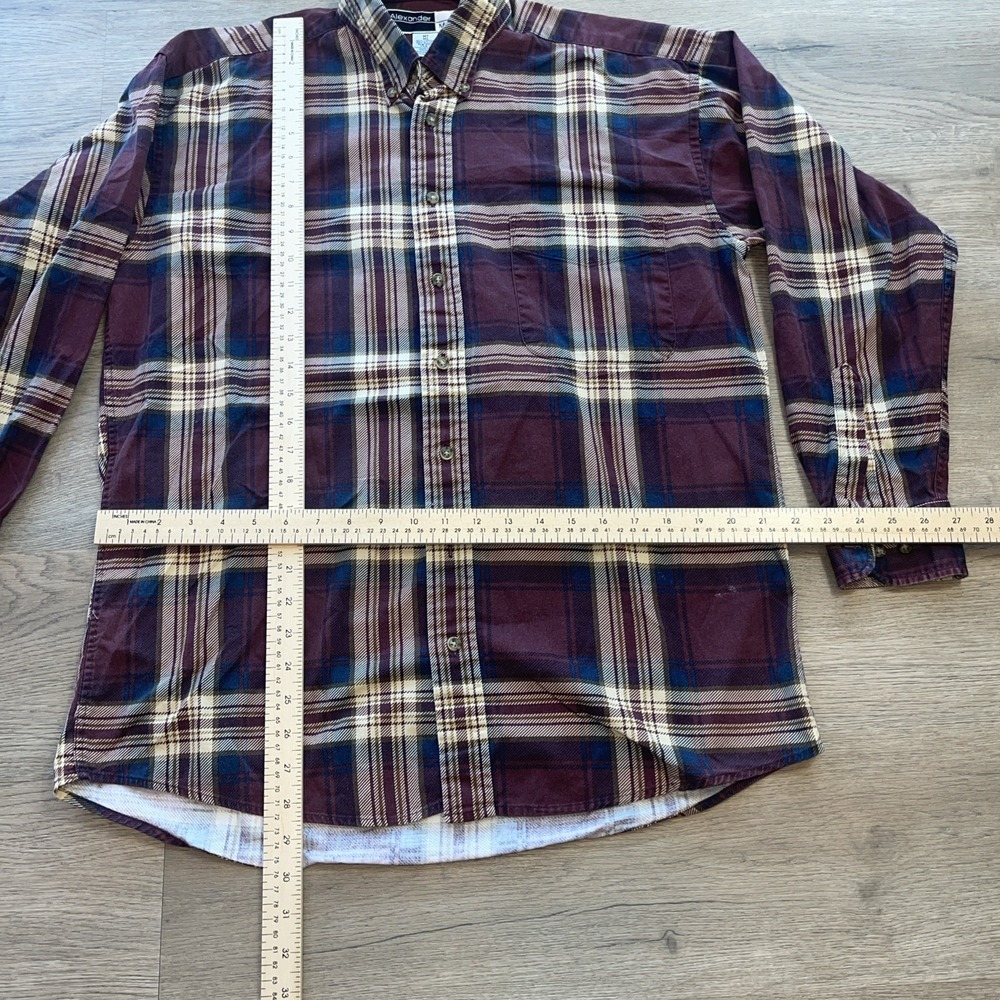Alexander Martin Burgundy Plaid Long Sleeve Casual Shirt 100% Cotton Size MT/ML - Picture 2 of 7